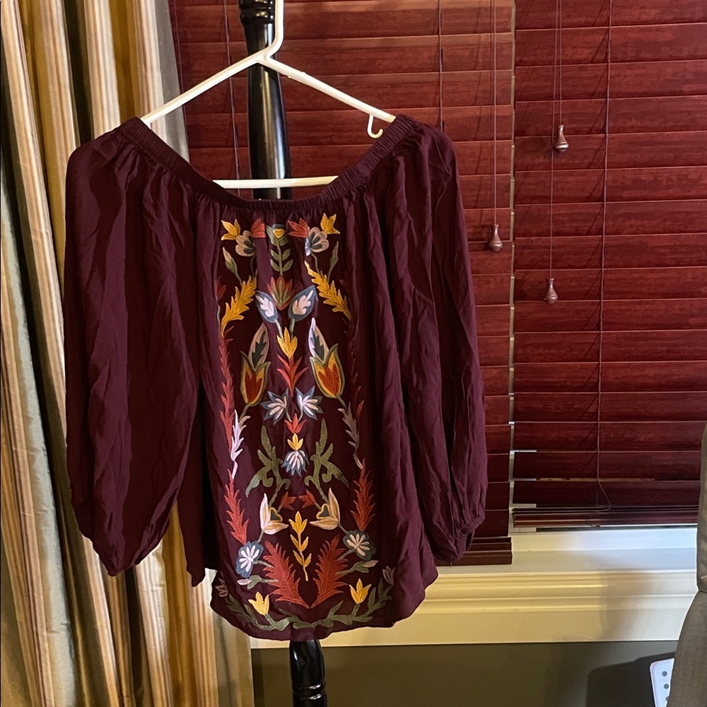 Solitaire Maroon Blouse with Colorful Embroidery